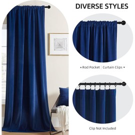 Joydeco Blue Velvet Curtains 102 inch Length 2 Panels, Luxury Blackout Rod Pocket Thermal Insulated Window Curtains, Super Soft Room Darkening Drapes for Living Dining Room Bedroom,W52 x L102 inches
