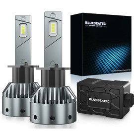BLUESEATEC H1 LED Headlight, Explosive Light, 20,000 LM, 50 W, Ultra Brightness, Genuine Japanese CSP Chip, Vehicle Inspection, Built-In Canceller, 12V/24V (Compatible with Hybrid Vehicles and EV