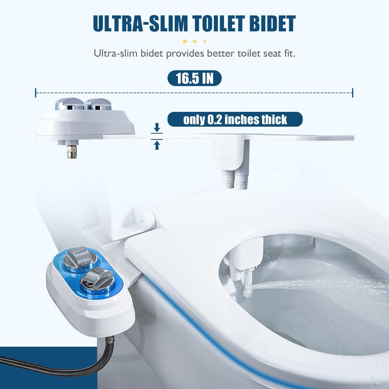 Non-Electric Bidet Attachment for Toilet Seat,Self-Cleaning, Dual Nozzle,Adjustable Water Pressure,