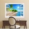 THNWSY 3D Self-Adhesive Painting Fake Window Wall Stickers Tropical Island