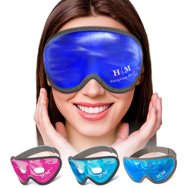 Gel Eye Mask- H M Mask- Reusable Cold Eye Mask with Adjustable Straps- Our Soothing Eye Gel Mask Helps Puffy Eyes, Dark Circles and Hangovers - Our Eye Ice Pack Also Relieves Sinus Pain & Headaches