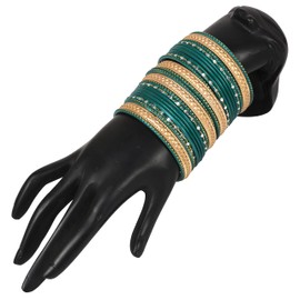 Touchstone"Colorful 2 Dozen Bangle Collection Indian Bollywood Alloy Metal Textured Tea Green Designer Jewelry Bangle Bracelets Set of 24 in Antique Gold Tone for Women