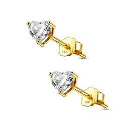COCHARM 14K Solid Gold Stud Earrings 20g Lobe Earrings Heart Cubic Zirconia Small Stud Earrings for Women