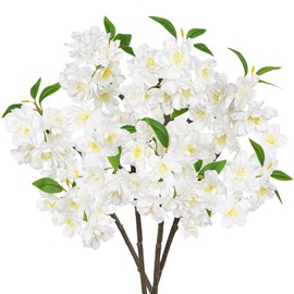 DILATATA 17" Cherry Blossom Branches for Vase Faux Cherry Flowers Picks White Peach Blossom for Floral Arrangements Artificial Apple Blossom Fake Silk Flower for Home Wedding Table Decor-4 Pcs