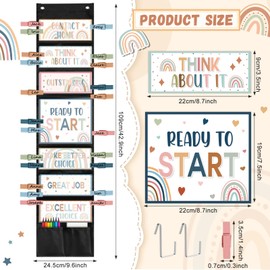 67 Pcs Student Behavior Clip Chart for Classroom Management Boho Rainbow Track Reward Incentive Behavior Pocket Chart Kid Boho Bulletin Board Hanging Tool for Teacher Office Elementary School Supplies