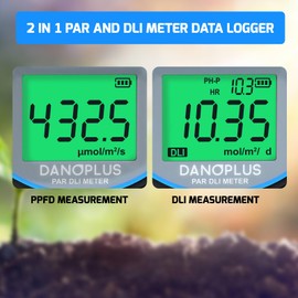 PAR Meter 2 in 1 PAR DLI Meter with Data Logging, Record and Export 5 Years of Data, 400-700nm PPFD Meter Sunlight Meter Measure PPFD and DLI (Daily Light Integral), Light Measurement Tool for Plants