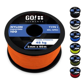 GO!elements 50 m Paracord 2 mm Rope Made of Tear-Resistant Nylon Cord – Paracord 100 Type I Survival Cord – Tear-Resistant up to 45 kg – Suitable as All-Purpose Rope, Repair Cord, Mason's Cord,