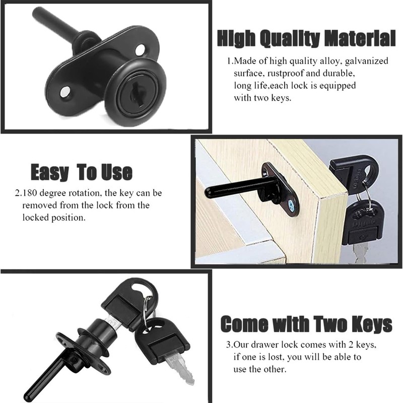 2 Piece Cabinet Plunger Lock Furniture Desk Drawer Plunger Locks