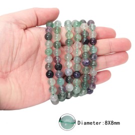 Nupuyai Fluorite 8mm Round Crystal Stone Beads for Jewelry Making DIY Bracelet Necklace, Polished Stone Loose Beads Strand 15"