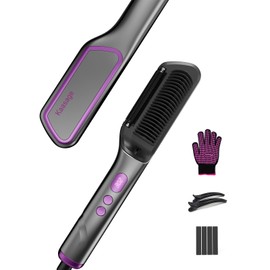 Kaasage 2-in-1 Heißes Öl & Haarglätterbürste, 9 Temperatureinstellungen Ionen Haarglätter Bürste with LED-Display，Schnellheiztechnologie,PTC Tech & Verbrühungsschutz Glättbürste