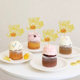 Keaziu Paquete de 24 decoraciones para magdalenas de otoño, día de Acción de Gracias, calabaza, hojas de arce, despedida de soltera, cupcakes, compromiso, boda, aniversario, fiesta de cumpleaños, suministros de decoración de pasteles