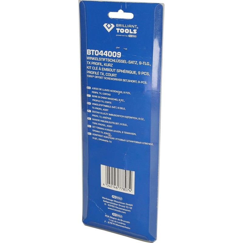 BRILLIANT TOOLS Allen Key Set, TX Profile, Short, Chrome Vanadium