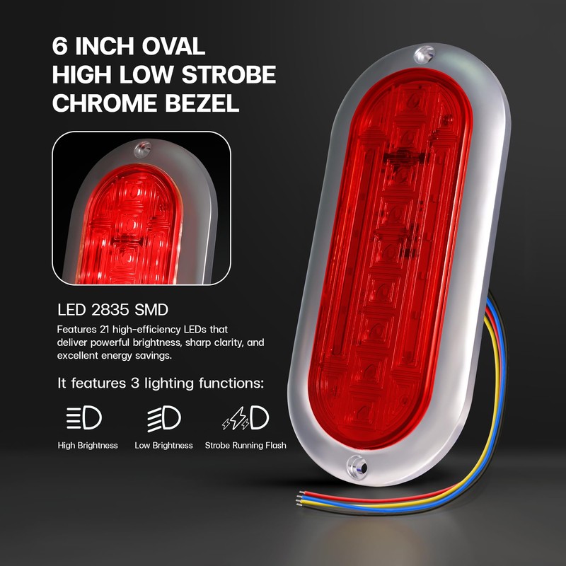 MADCATZ 2 Pcs of 6 Inch Red Oval LED Strobe