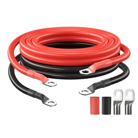 Bateria Power 4 AWG Battery Cable 600V 392°F Tinned Copper Battery Inverter Cables with 3/8 in Lugs Both Ends Power Inverter Wire for Automotive, Solar Marine, Boat, RV (Red and Black 3FT)