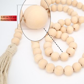 HomeCheer 58 inches Natural Wood Bead Garland with Tassels Farmhouse Rustic Country Beads for Christmas Tree Home Decoration Room Decor Wall Hanging Curtain Rod Accents and Shelf (58in / 5ft)