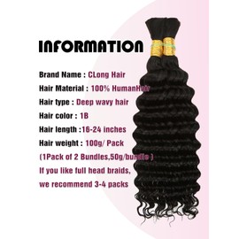 1B Black Human Braiding Hair Deep Wave Bulk,No Weft Curly Hair Extensions for Boho Braids Wet and Wavy Braiding Human Hair Bundles(16inch,1B,100g)