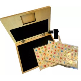 Wooden Magnetic Chalkboard W/Letters & Numbers, Portable, Travel Case, STEM