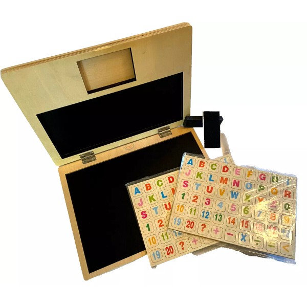 Wooden Magnetic Chalkboard W/Letters & Numbers, Portable, Travel Case, STEM