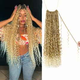 Boho Crochet Braids Pure Protein Fiber Close to Human Hair 24 Inch Goddess Box Braids with Soft Curls Bohemian Braids Crochet Hair for Black Women (24Inch #27/613)