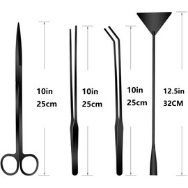 T Tersely Aquarium Aquascape Tools Kits, 4 in 1 Anti-Rust Aquatic Plant Aquascaping Tool Stainless Steel Black Tweezers Scissors Spatula for Aquarium Tank Clean Fish Tank Aquascape Tools Sets (Black)