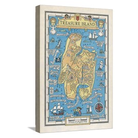 ART.COM Stretched Canvas Print Map of Treasure Island by Monro S. Orr, 12" x 18"