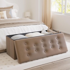 PRANDOM Jumbo Ottoman with Storage [1-Pack] Velvet Folding Small Square Foot Stool with Lid for Living Room Bedroom Coffee Table Dorm Dark Coffee 43x15x15 inches