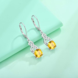 Blaniy Square Princess Cut Dangle Drop Earrings 925 Sterling Silver Infinity Leverback Earrings Citrine November Birthstone Jewelry Gifts for Women
