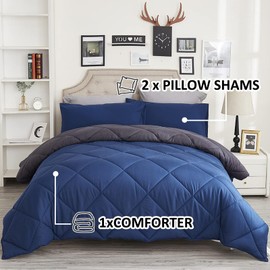 Wamsound 3 Piece Microfiber Queen Comforter Breathable & Fluffy Quilted Bedding Sets-Luxury Soft Lightweight Down Alternative Blanket for All Season 1 Comforter(88"×88") and 2 Pillow Shams(8"×10")