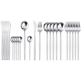 LSXD Juego de Cubiertos de Plata de 24 Piezas, Juego de Cubiertos de Acero Inoxidable con Cuchillo, Tenedor, Cuchara, Servicio para 6, Pulido Espejo y