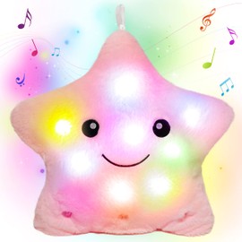 Cuteoy Light Plush Twinkle Star Pillow Music Adjustable Volume Lullaby Light Up Stuffed Toys Animated Soothe Kids Emotions Singing Creative Easter Birthday Gift for Girls Boys