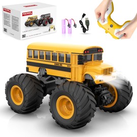 EversaleT 1/18 Remote Control School Bus Toy for Kids, 2.4GHz RC Monster Truck Toy with LED Lights & Sound, Rechargeable Electric Vehicle, Gift for Boys Girls