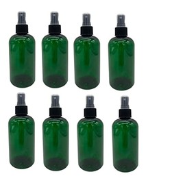 Natural Farms 8 oz Green Boston BPA FREE Bottles - 8 Pack Empty Refillable Containers - Essential Oils Cleaning Products - Aromatherapy | Black Fine Mist Sprayers - Made in the USA