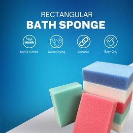 7-Pack Rectangular Bath Sponges - Pink, Green, Blue, White - Gentle Exfoliating Scrubbers for a Refreshing Shower-Multipack - Ideal for Bath and Spa Use