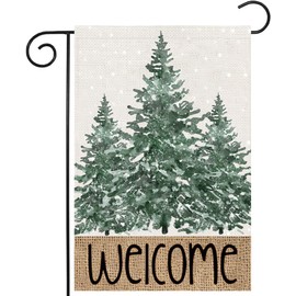 Winter Welcome Garden Flags 12x18 Vertical Double Sided, Snowflakes Christmas Trees Snowy Forest Yard Flag for Outside Decor, Xmas Holiday Outdoor Seasonal Decorations for Home