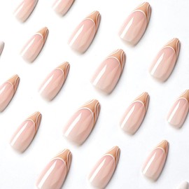 RikView White Press on Nails Medium French Fake Nails Almond Acrylic Nails Glossy Stick on Nails Full Cover Nails