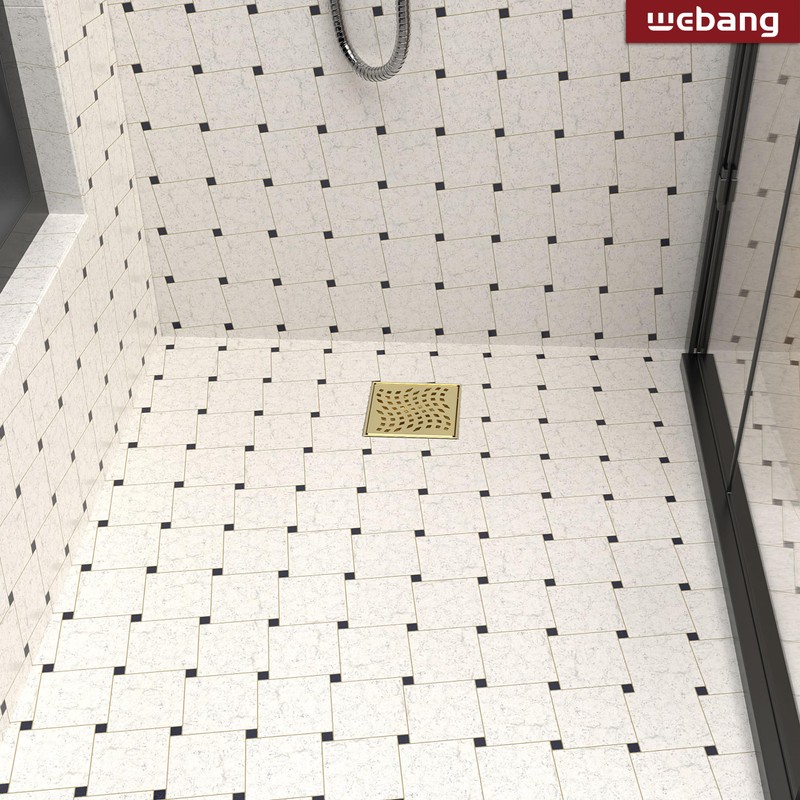 WEBANG 4 Inch Square Shower Drain Gold Floor Drain with