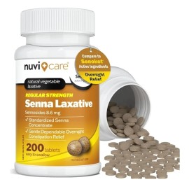 Nuvicare Senna Laxative Tablets 8.6 mg – Natural Senna Leaf Laxative for Occasional...