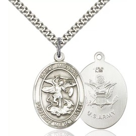 Bliss Sterling Silver Saint Michael Army Medal Pendant Necklace 18" Chain GiftBox