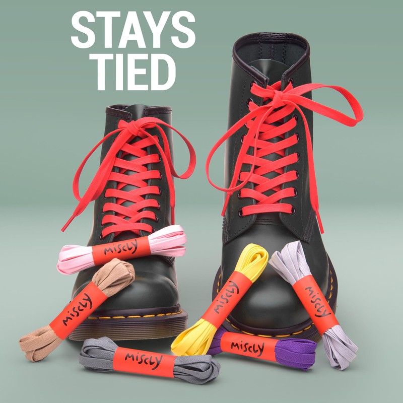 Miscly Flat Waxed Cotton Shoe Laces for Boots, Sneakers, and
