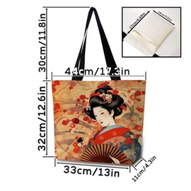 ZhuVantrix Floral Japaniese Geisha Tote Bag Reusable Grocery Bags Aesthetic Shopping Shoulder Handbag with Interior Pocket Washable Stylish Floral Japaniese Geisha Present for Women