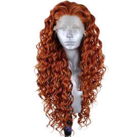 Wiginway 13X3 Synthetic Lace Front Wig for Black Women, Long Curly Lacefront Wig 150% Density Hair Heat Resistant, Copper Wig, 24"