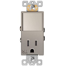 ENERLITES Switch and Outlet Combo, Combination Decorator Paddle Switch 15A/120VAC with Tamper-Resistant Receptacle Outlet 15A/125VAC, Residential/Commercial Grade, UL Listed, 68625-TR-NK, Nickel