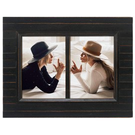 Eosglac 5x7 Collage Picture Frame Distressed Black, 2-Opening Timbermount Rustic Photo Frame with Wood Siding Look, Tabletop or Wall Display