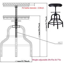 Diwhy Industrial Vintage Bar Stool,Kitchen Counter Height Adjustable Pipe Stool,Cast Iron Stool,Swivel Bar Stool,Metal Stool,27 Inch,Fully Welded Set of 2 (Black PU Leather Top)
