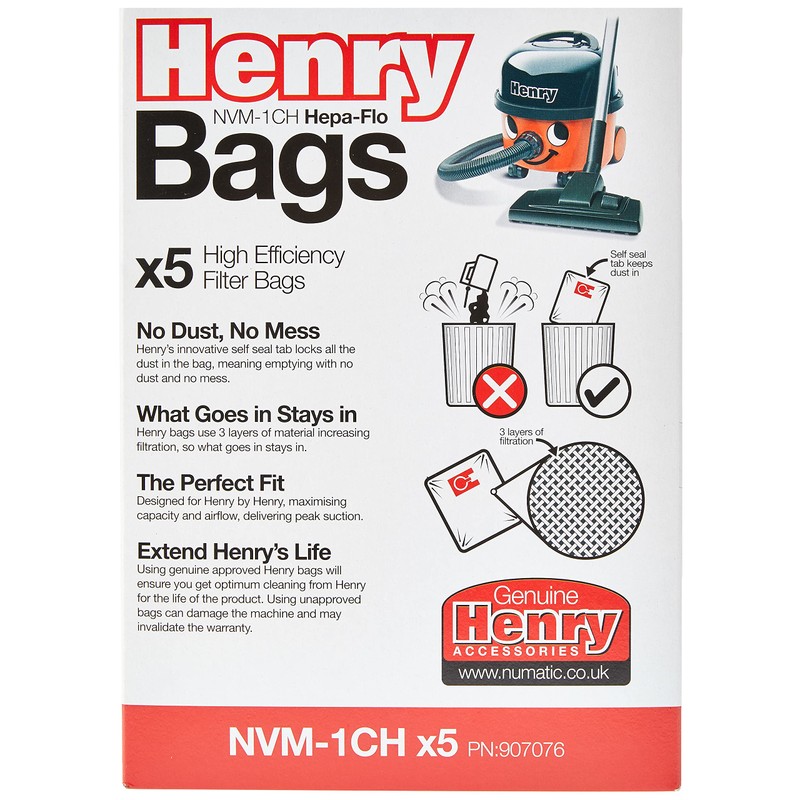 Henry NVM-1CH/907076 HepaFlo Vacuum Bags, Pack of 5, White