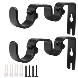 Bonsicoky 2 Pack Heavy Duty Double Curtain Rod Brackets, Black