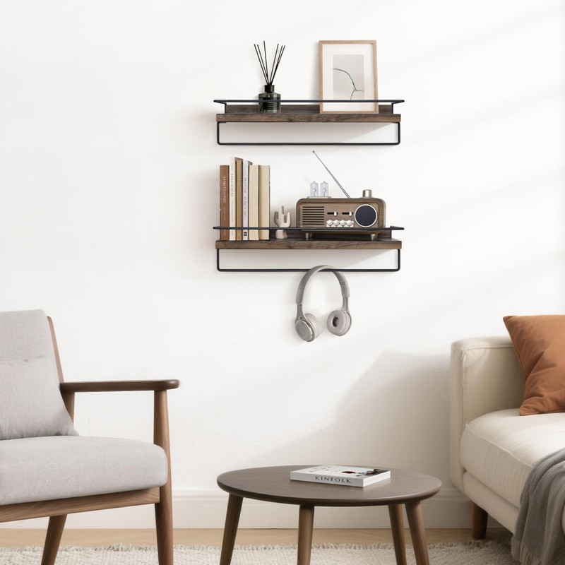 Bathroom Floating Shelves With Towel Bar - Solid Walnut Wooden