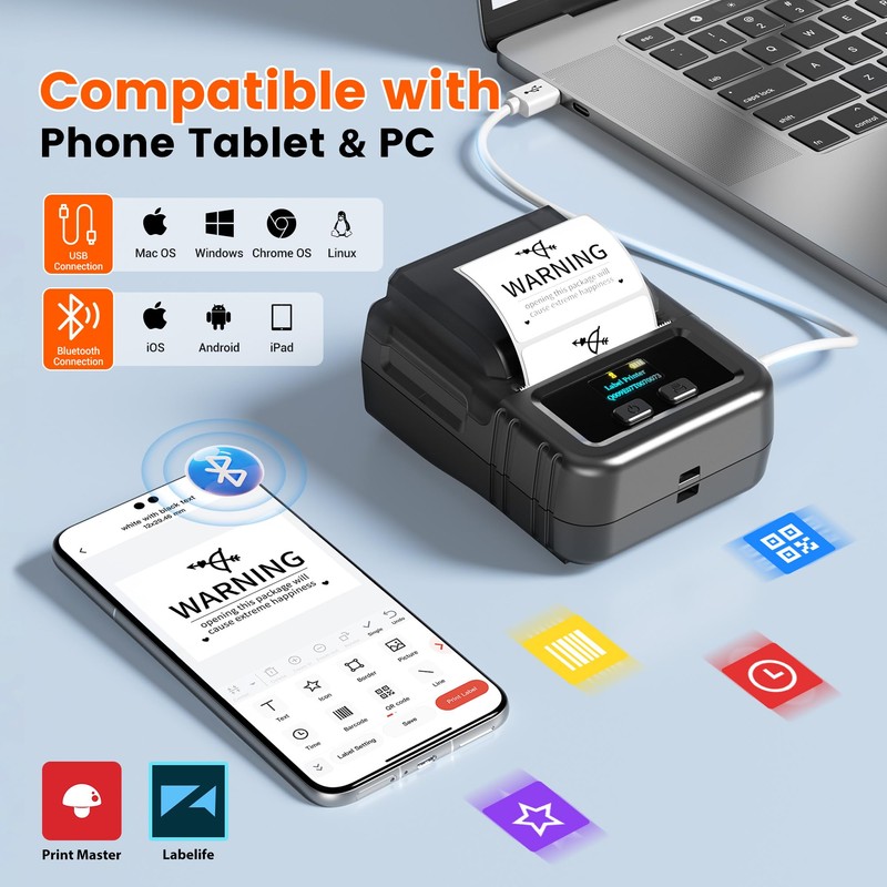 Phomemo M120 Label Maker, 2 Inch Bluetooth Thermal Label Printer