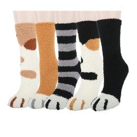 Benefeet Sox Fuzzy Socks for Women Girls Cute Cat Paw Socks Cozy Soft Socks Funny Animal Print Comfy Fluffy Slipper Socks Thick Plush Sleeping Socks Winter Warm Indoor Home Socks Christmas Gifts