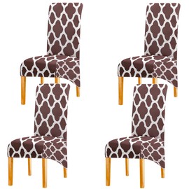 KELUINA Printing Fabric Stretch XL Chair Covers for Dining Chairs, 2/4/6 Pcs Elastic Large Chair Slipcover for Dining Room Wedding Banquet Party Decoration (Coffee-03,4 Pack)